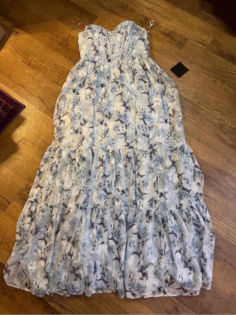 Lulu's Let There Be Romance Slate Blue Burnout Floral Maxi Dress - Picture 3 of 4